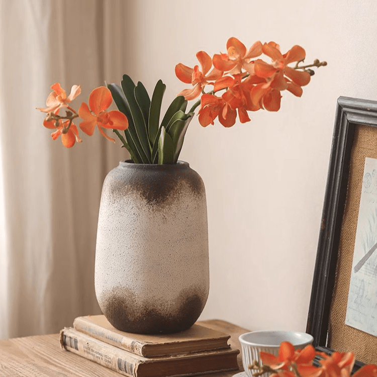 Vase en céramique marron à motif imprimé, étanche