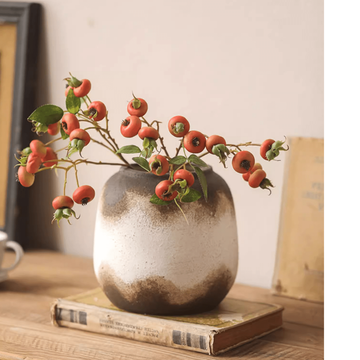 Vase en céramique marron à motif imprimé, étanche