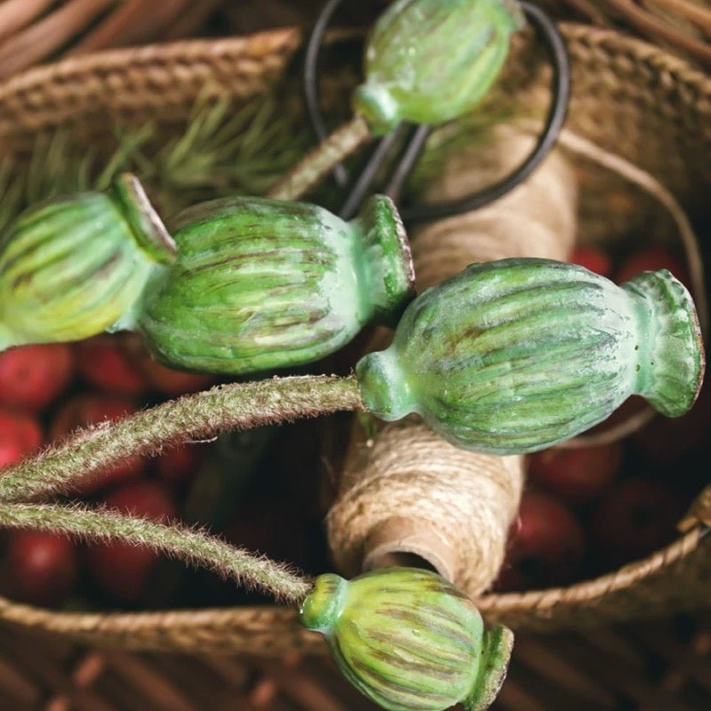 Fleurs de pavot vert sur tige fruitière, 30,7 po de haut, lot de 3 tiges