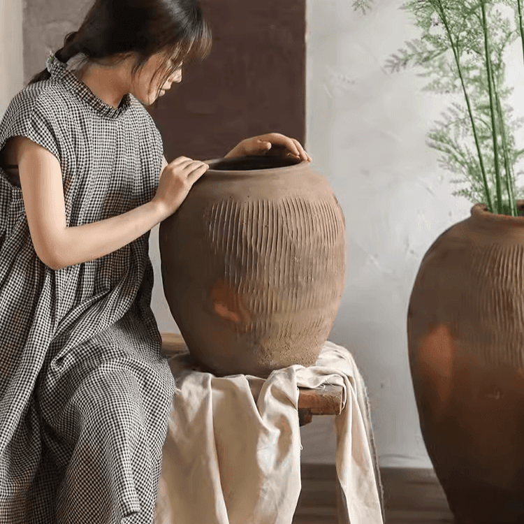 Vaso tondo in terracotta marrone