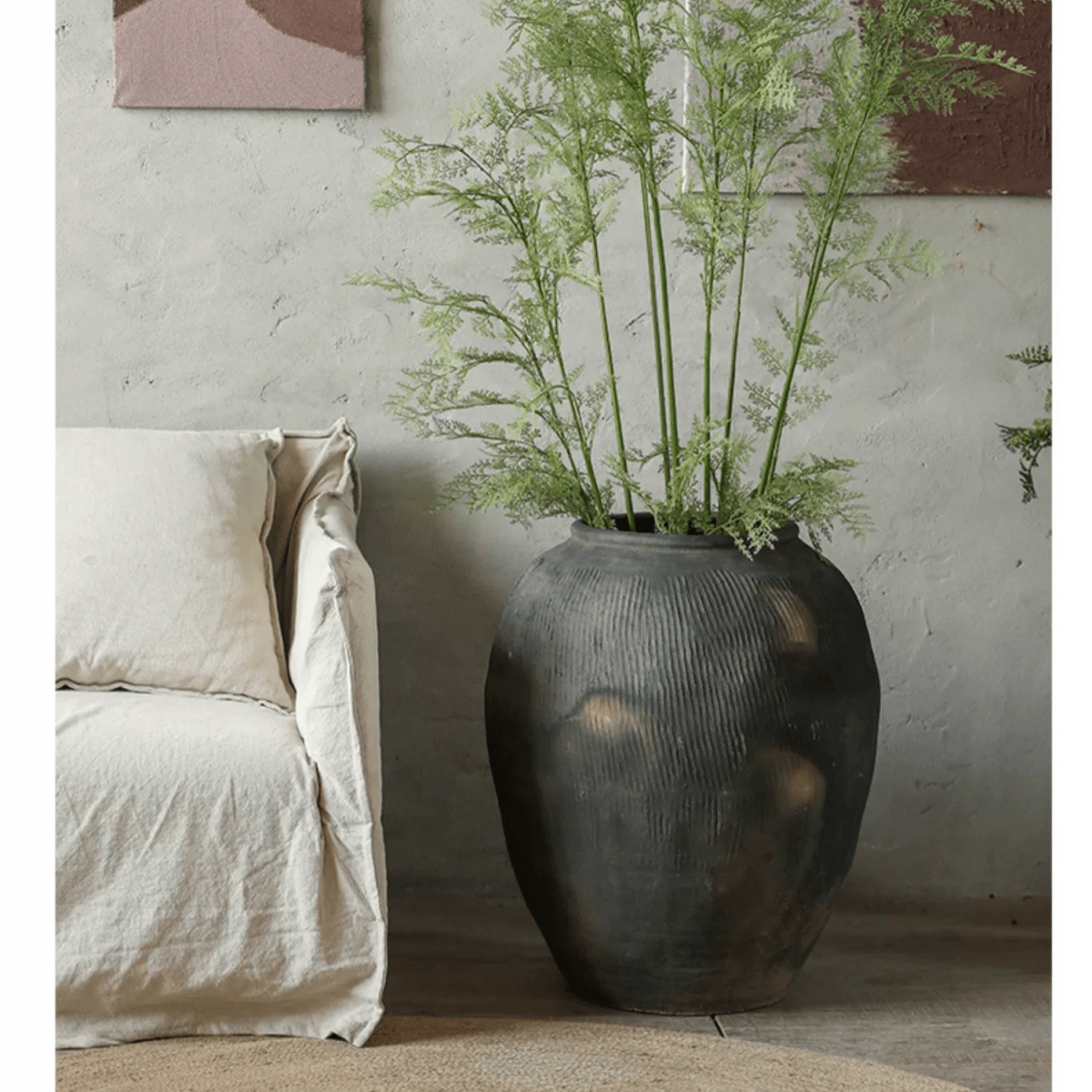 Pot rond en terre cuite grise