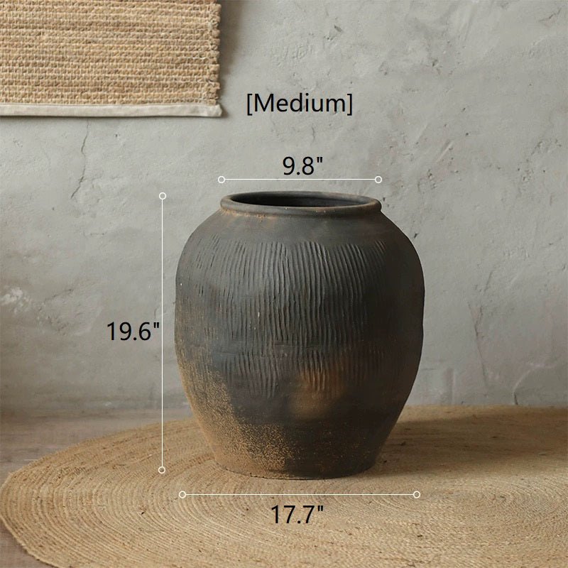 Pot rond en terre cuite grise