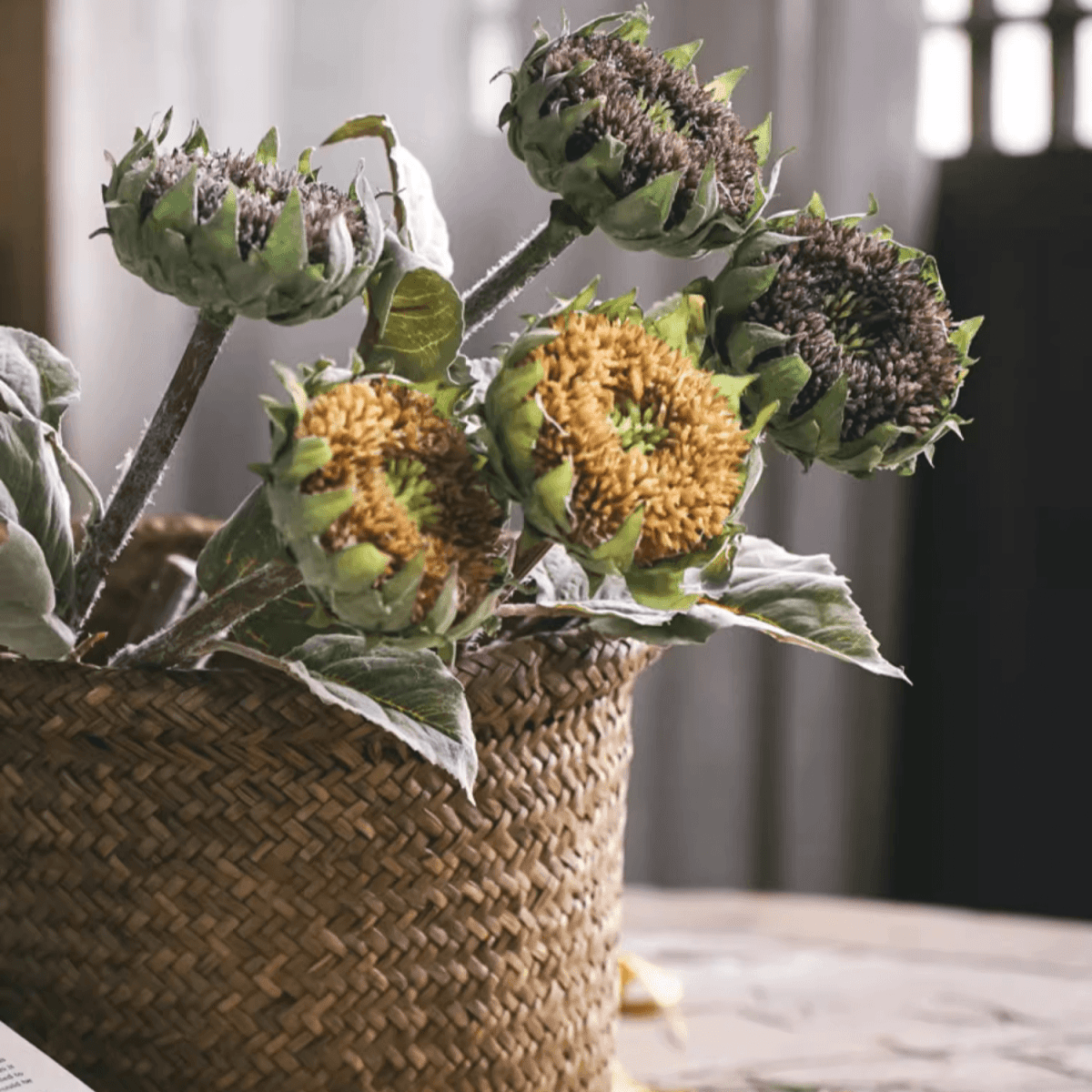 Tige de tournesol artificielle à petite tête, hauteur 23,6 po