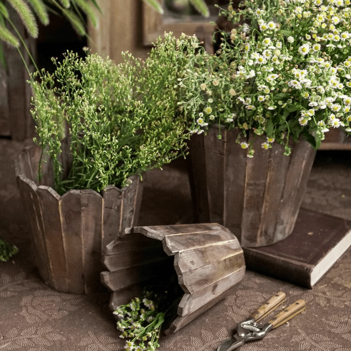 Jardinière ronde en bois massif assemblé