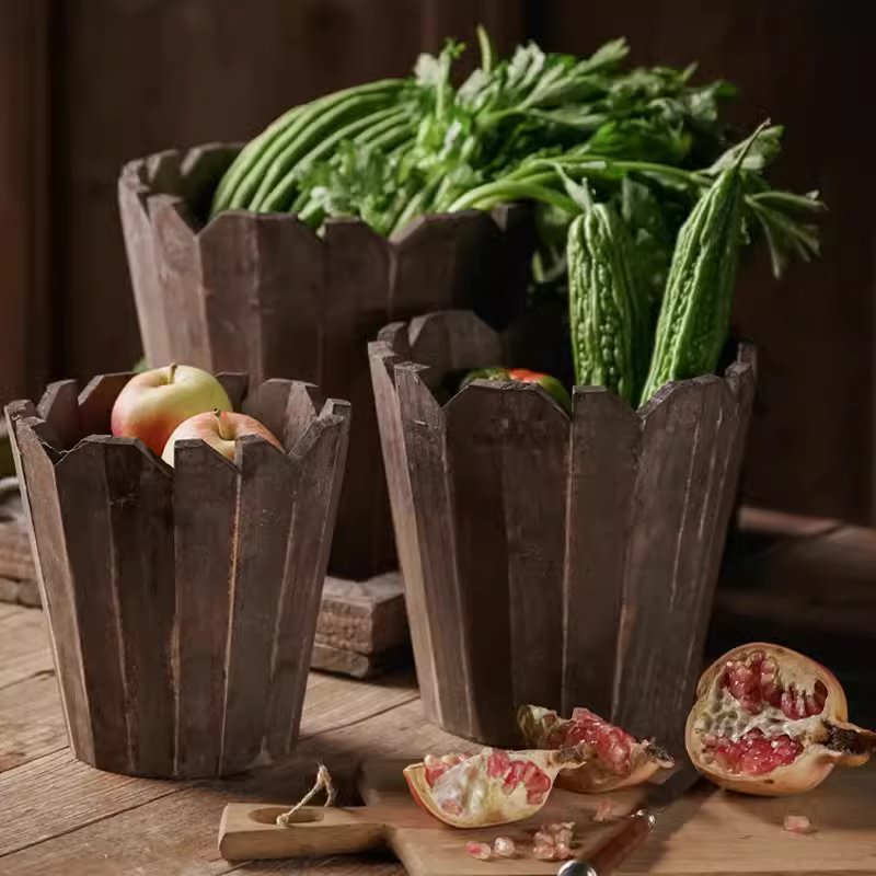 Jardinière ronde en bois massif assemblé