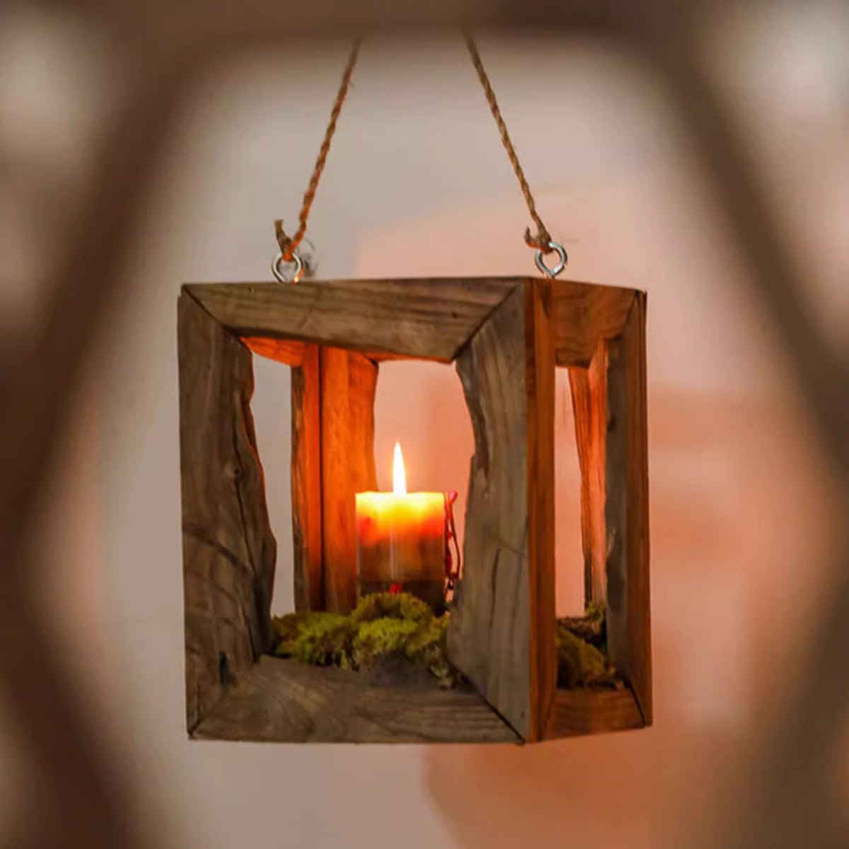Lanterna rustica in legno da appendere o da appoggio
