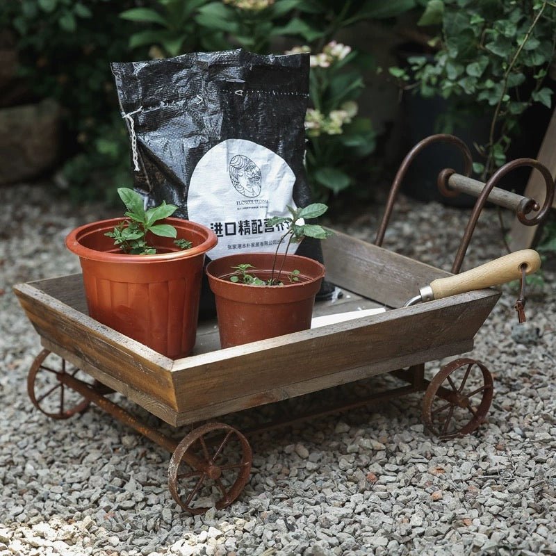 Petit chariot décoratif en bois pour fleurs