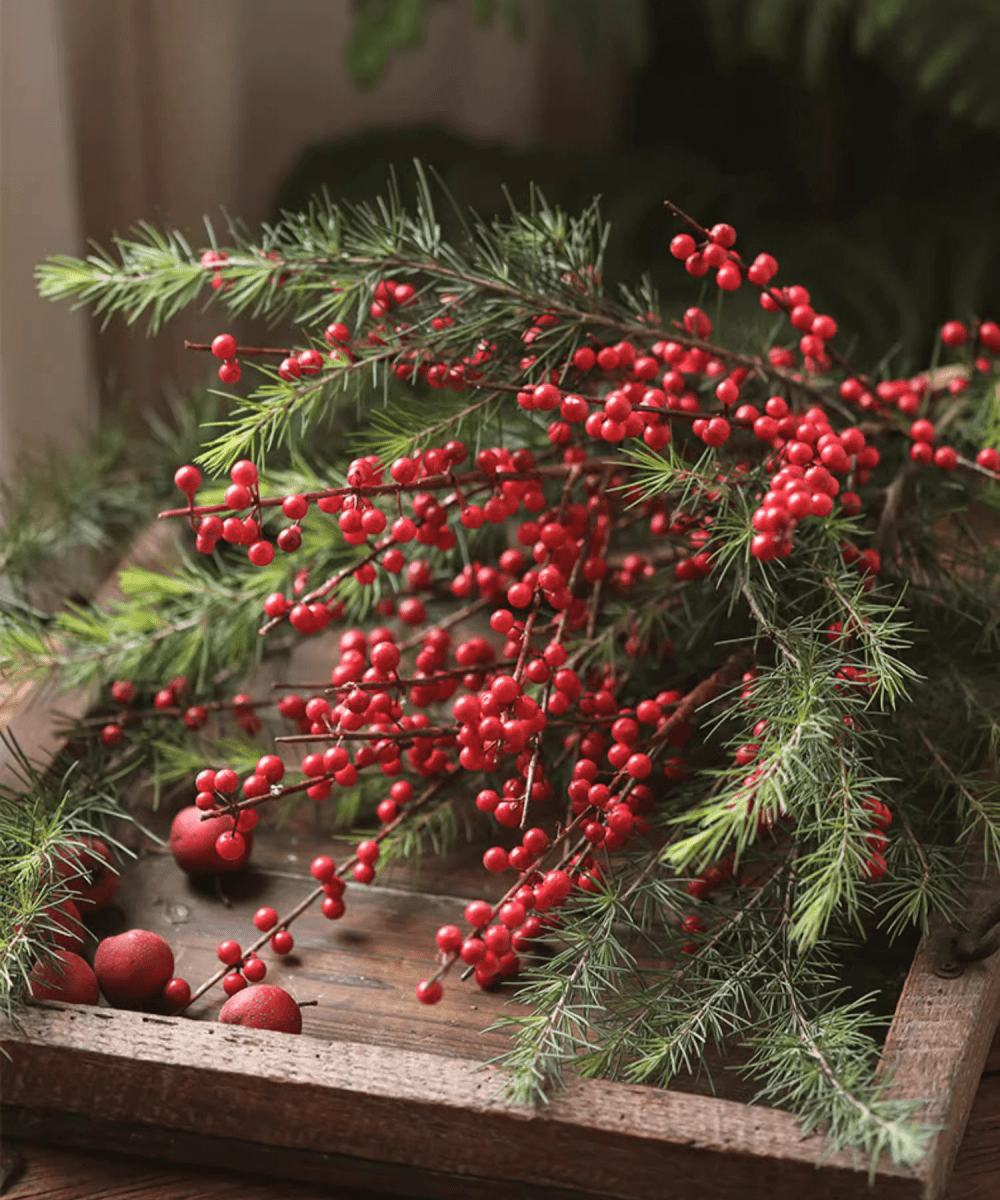 Faux Red Winterberry Stem