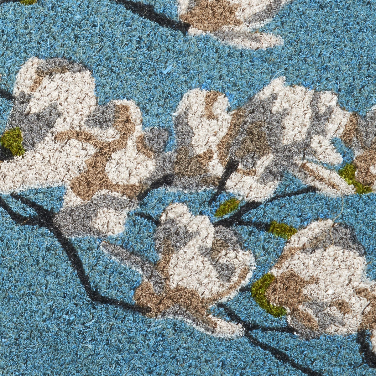 Paillasson en fibre de coco bleue - Branche de magnolia