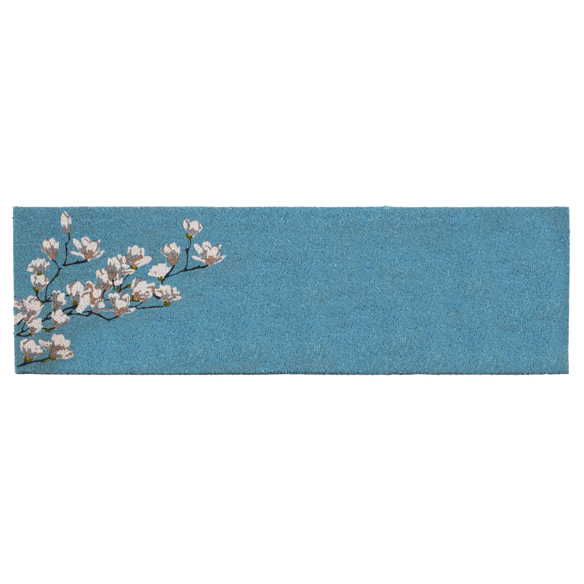 Paillasson en fibre de coco bleue - Branche de magnolia