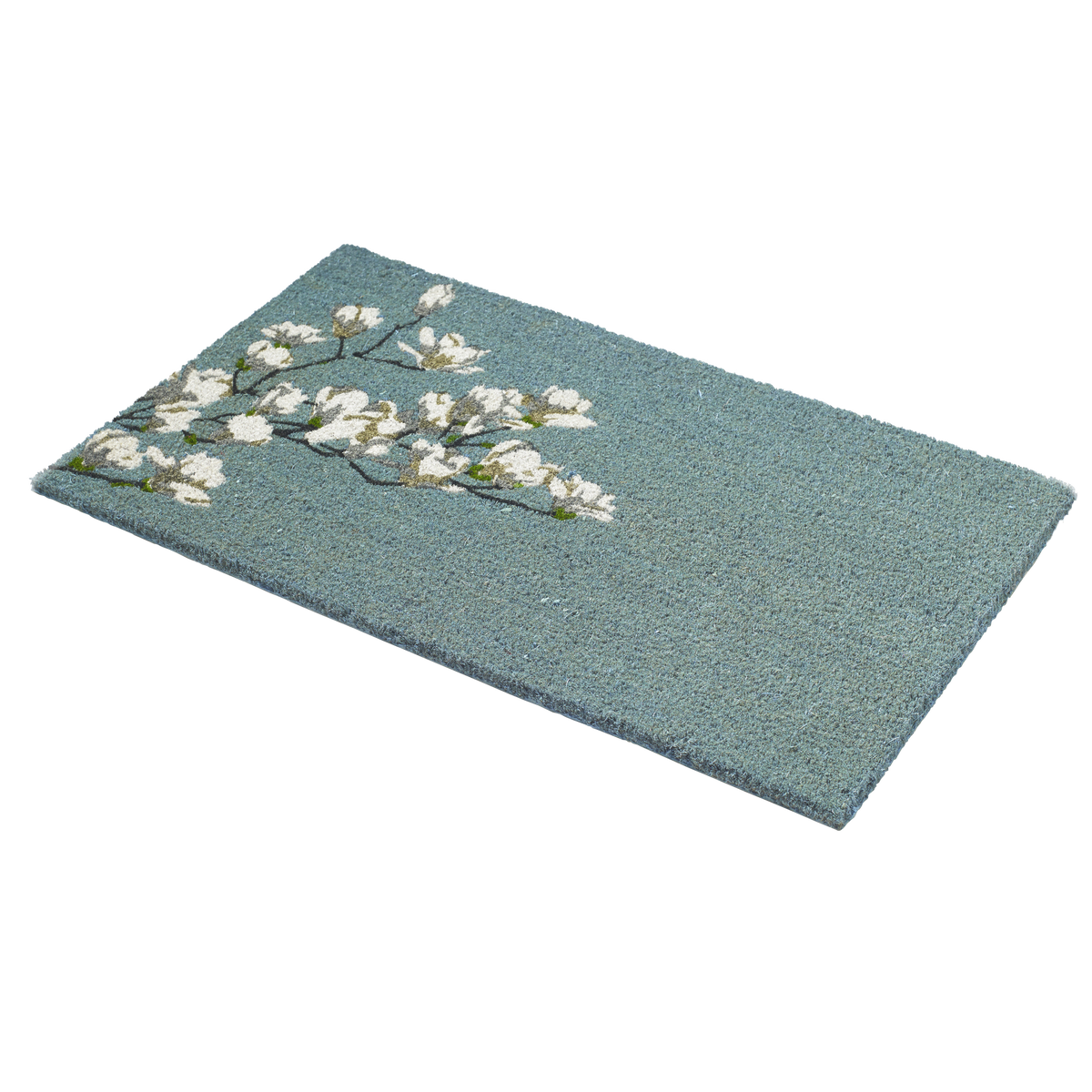 Paillasson en fibre de coco bleue - Branche de magnolia
