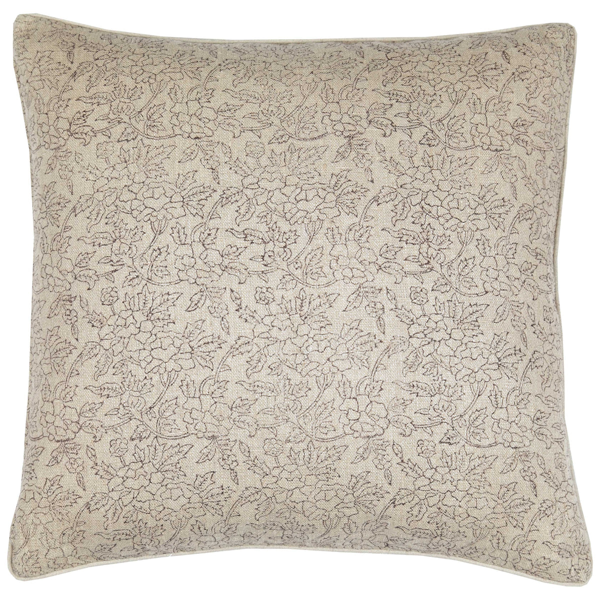 Housse de coussin à motif imprimé à la planche Marisa Floral, Noir sur naturel