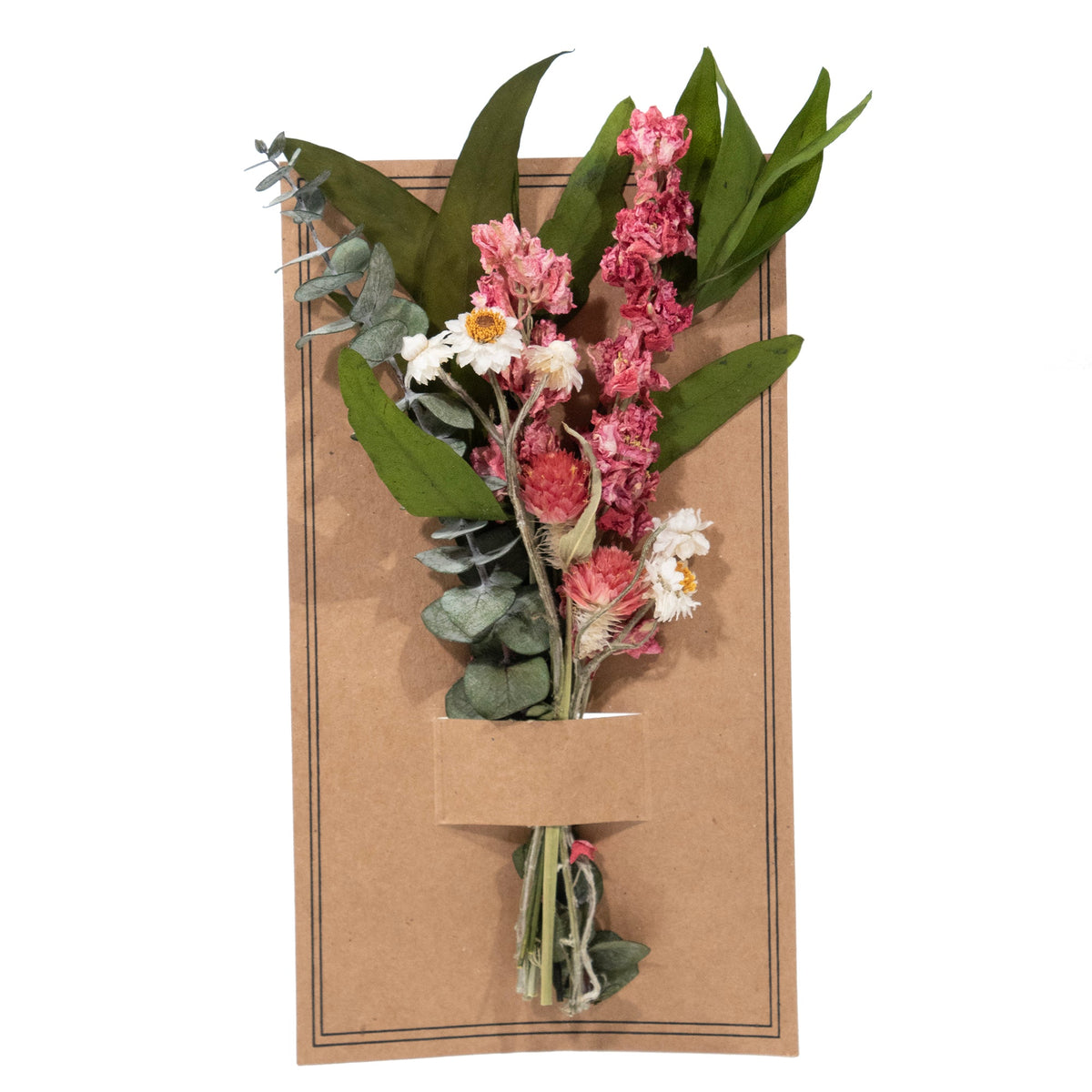 Mini bouquet di eucalipto e speronella rosa