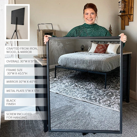 Architectural Black Iron Tripod Wall Mirror | Modern Statement Piece