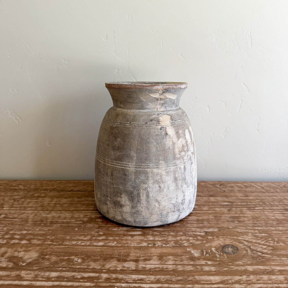 Nepali Water Pot Vase - Bleached Wood | Large Handmade Rustic Vessel