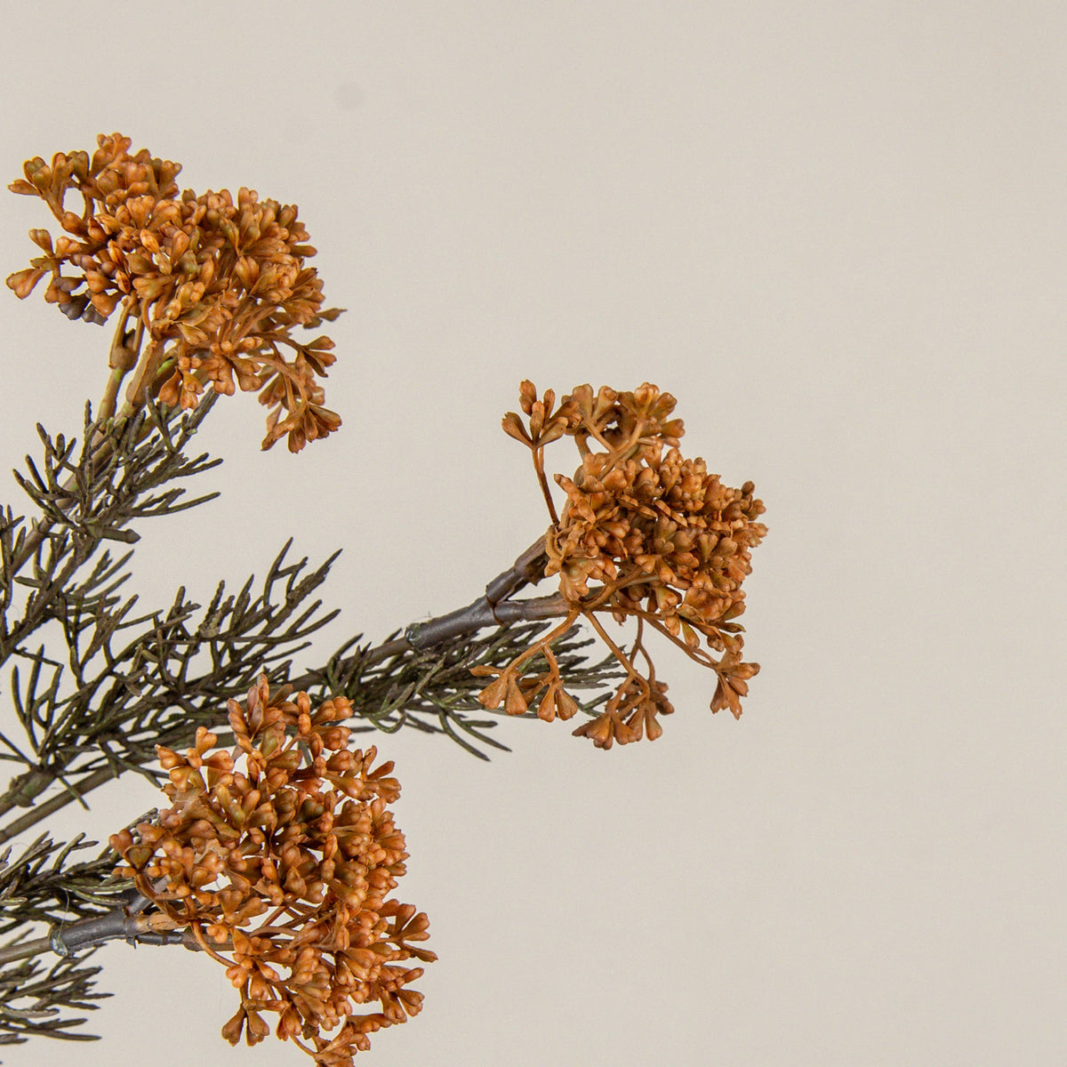 17" Yarrow Pick – Green & Orange Faux Floral Stem