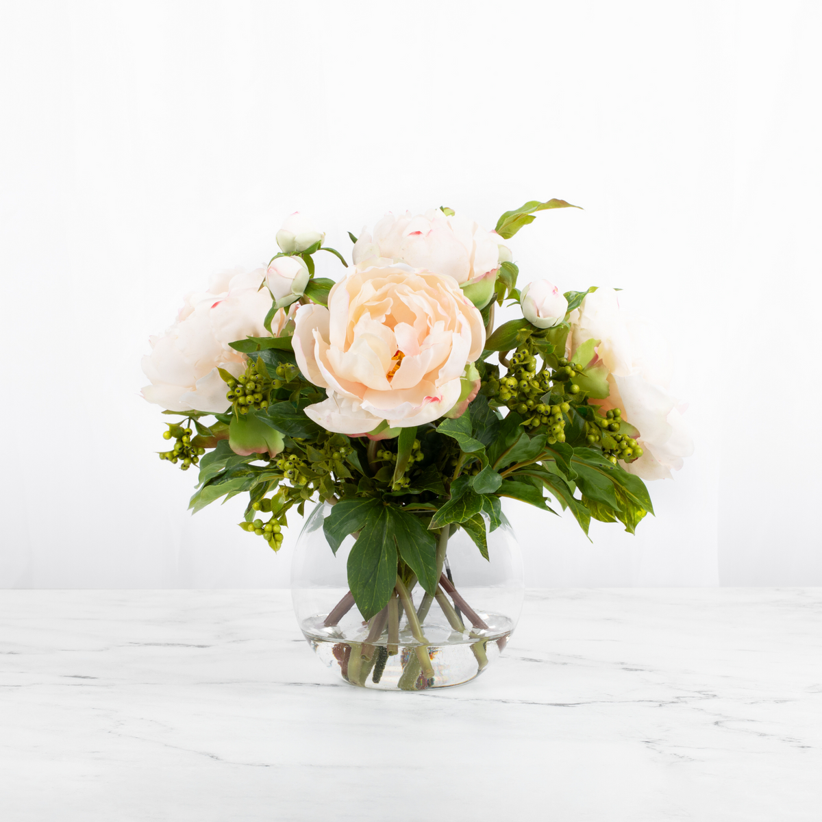 Faux Peony Centerpiece Arrangement in Vase - 13"