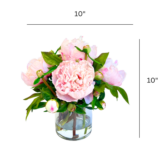 Real touch peony arrangement in vase - 10"