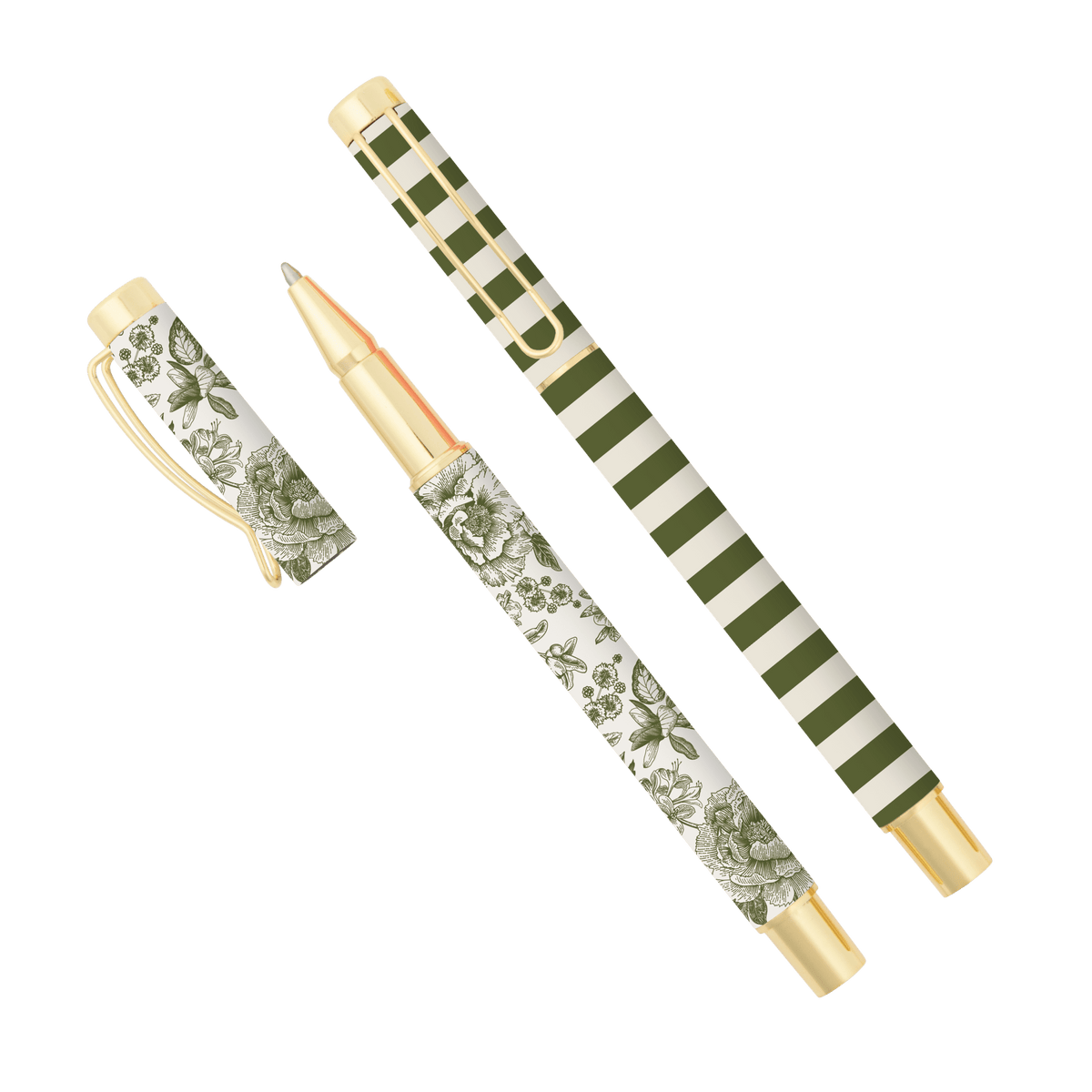 Ensemble de stylos à motifs floraux verts