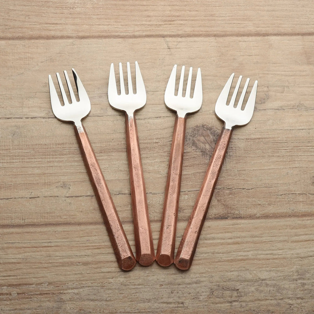 PLATEAU SET DE 4 FOURCHETTES À PÂTISSERIE/DESSERT EN CUIVRE