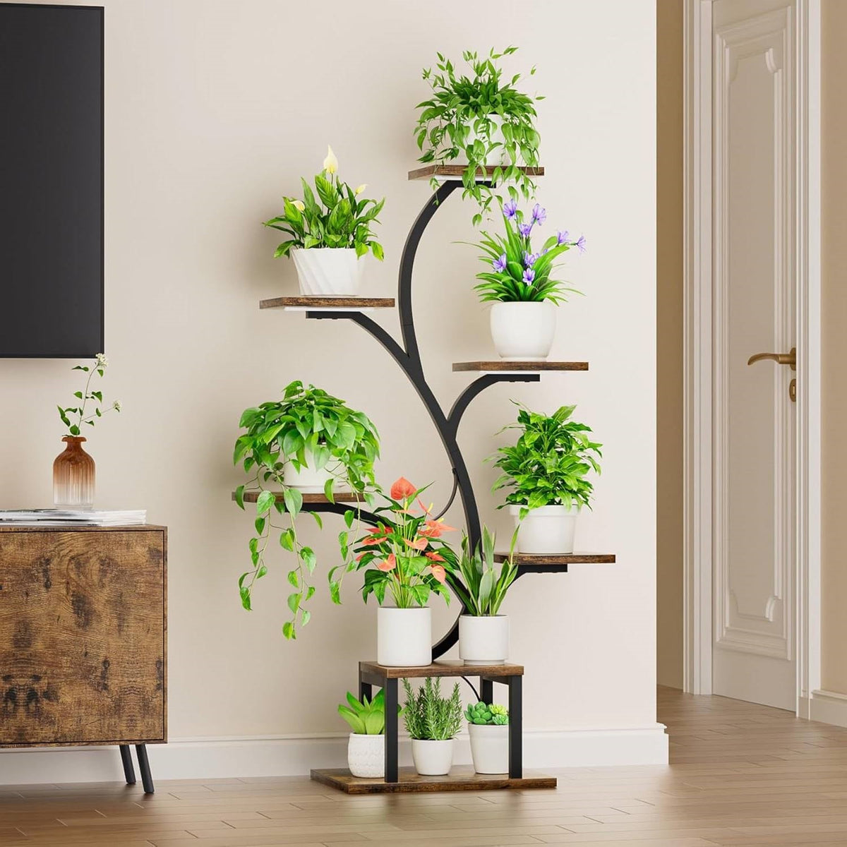 Support pour plantes d'intérieur moderne de 124 cm de haut avec lampes de culture