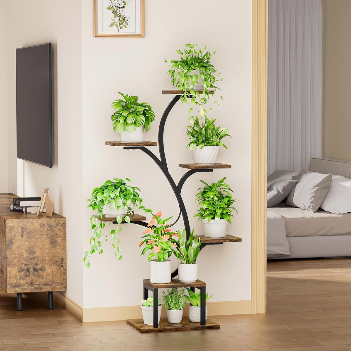 Support pour plantes d'intérieur moderne de 124 cm de haut avec lampes de culture