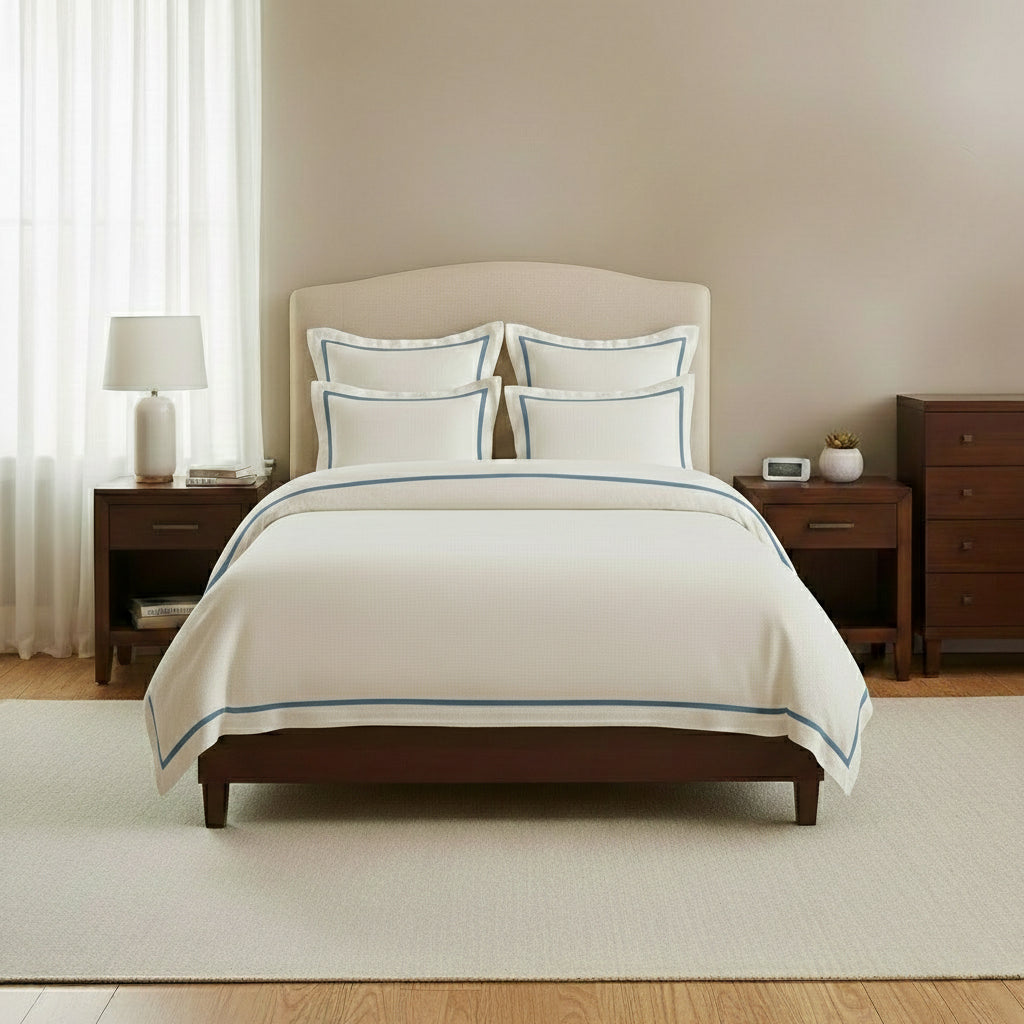 Set copripiumino in lino con bordo a cornice