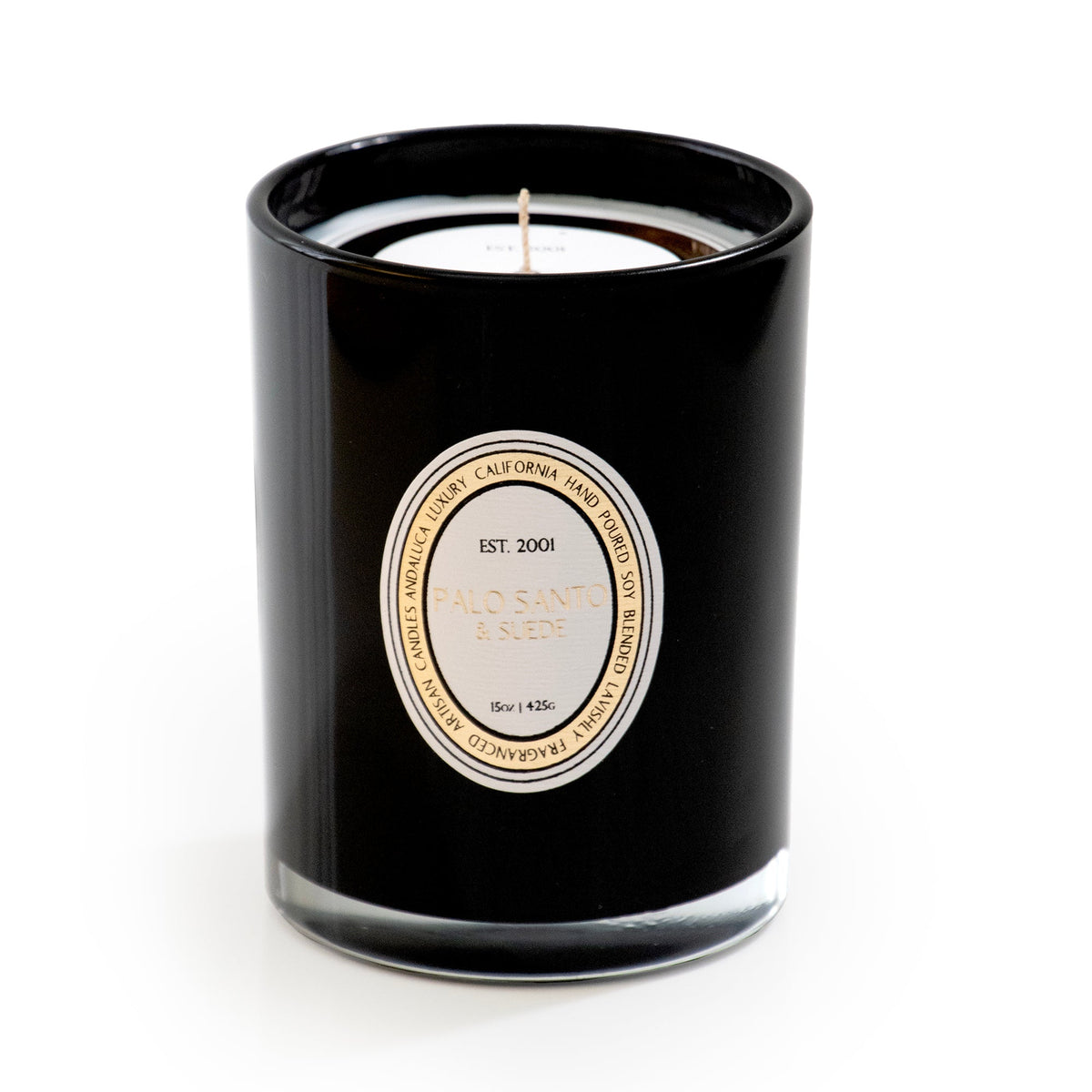 Candela in vetro Palo Santo & Suede da 15 oz.