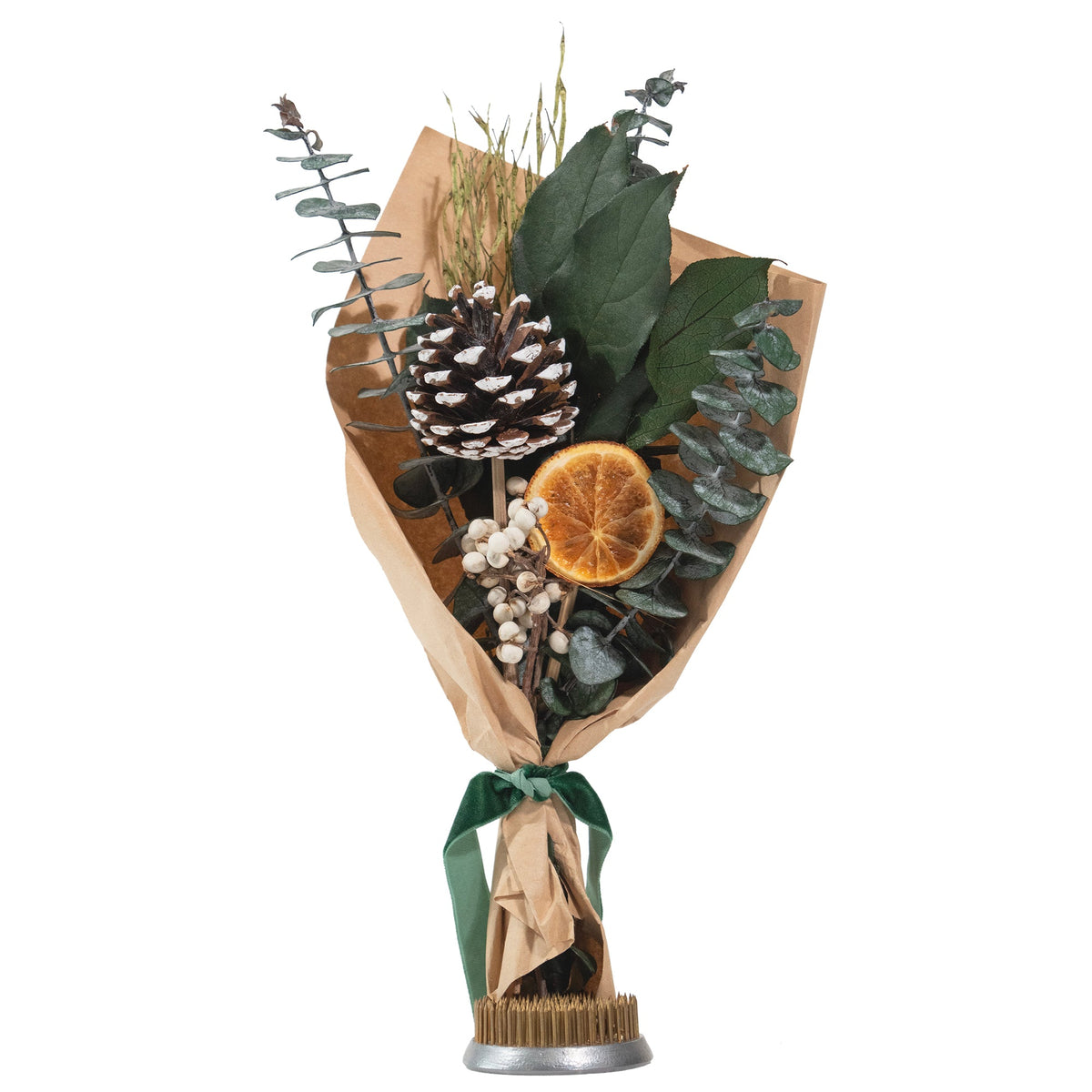 Bouquet d'hiver "Petite" 30 cm : Tranche d'orange et eucalyptus baby