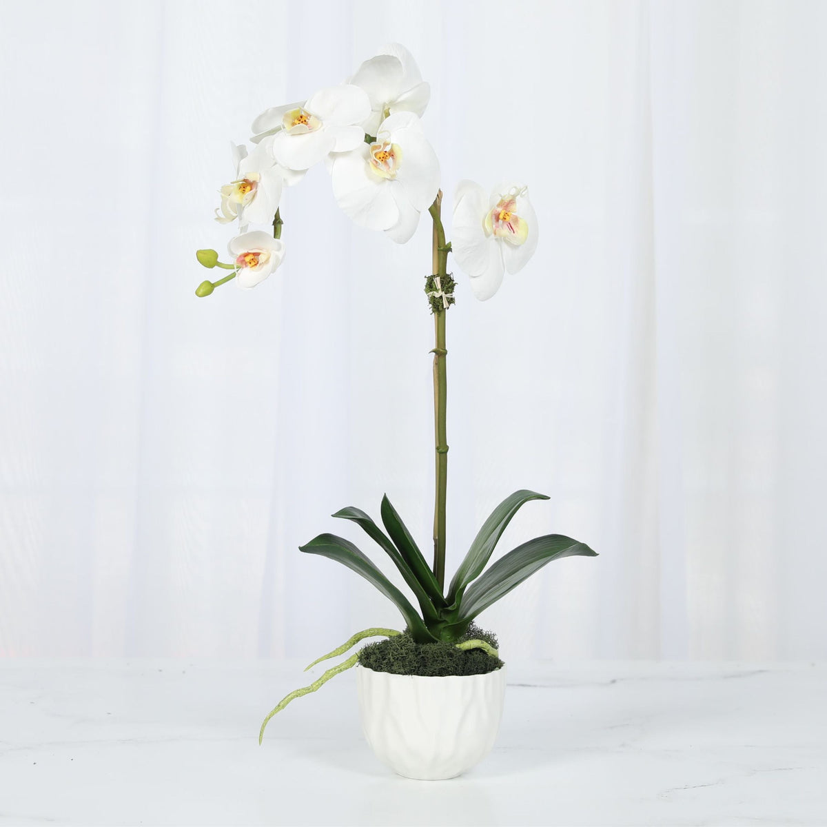 Orchidée artificielle dans vase blanc - 46 cm