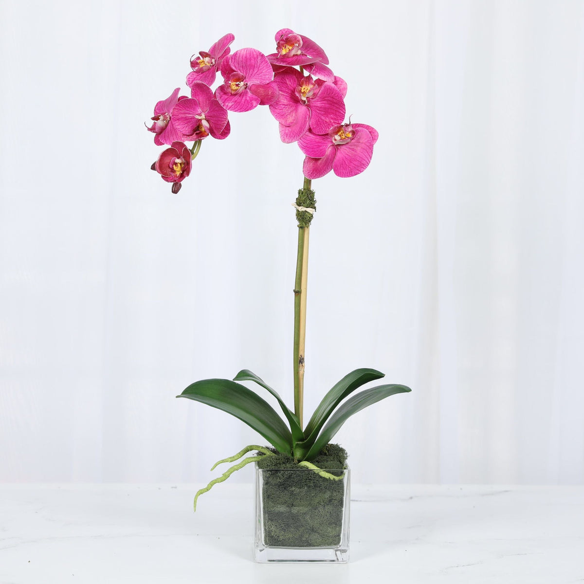 Orchidée artificielle dans vase carré - 50 cm
