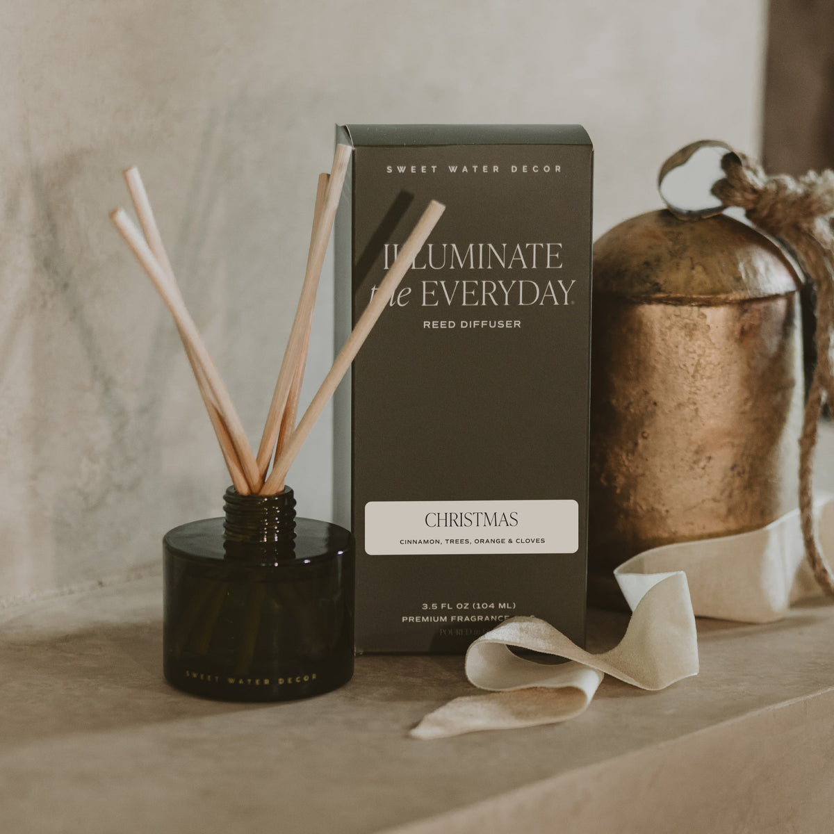 Diffusore a bastoncini in vetro color oliva Christmas