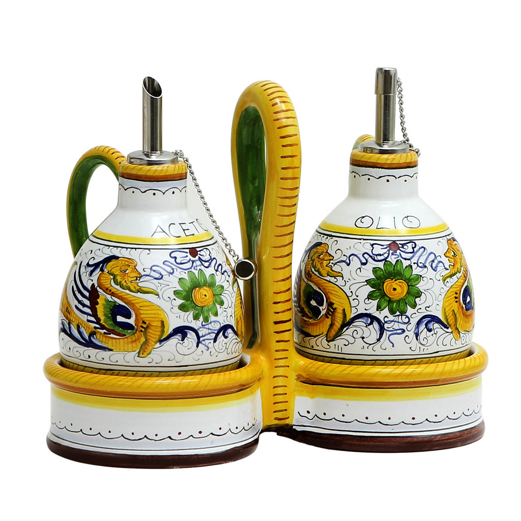 RAFFAELLESCO DELUXE: Oil and Vinegar cruets set with caddy