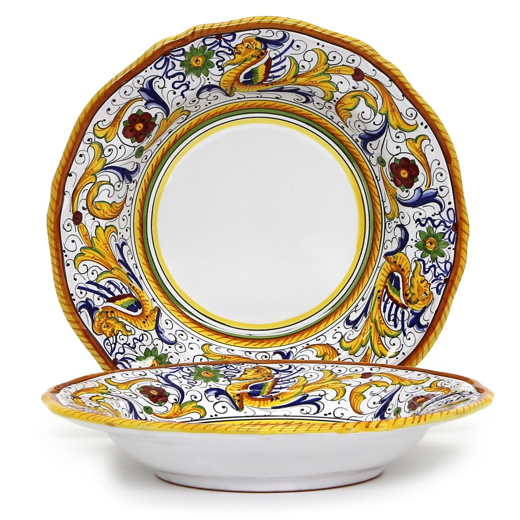 RAFFAELLESCO DELUXE: Pasta/Soup Scalloped Rimmed Bowl Plate (White Center)