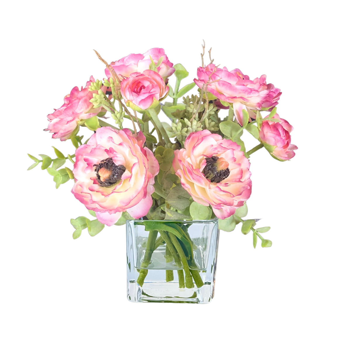 Composizione floreale di ranuncoli Real Touch in vaso - 20 cm