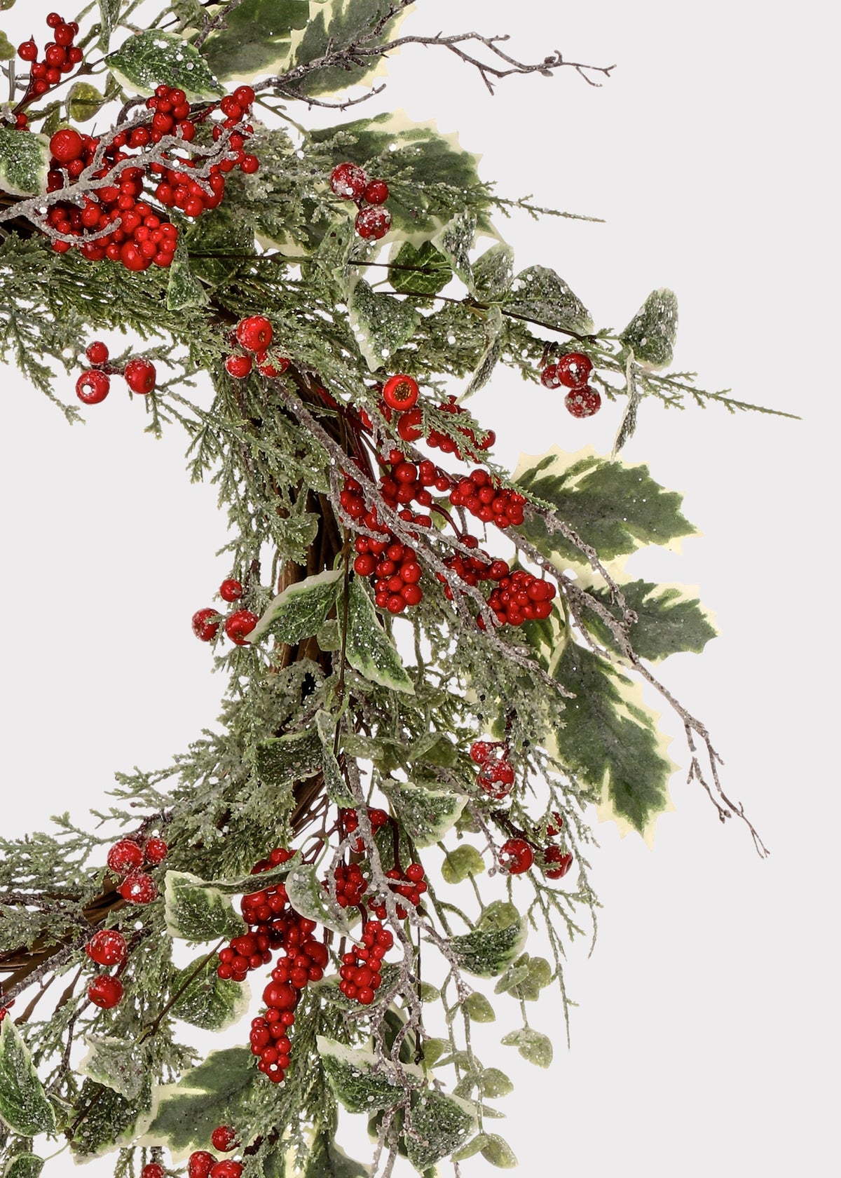 Winter Frost Holly and Red Berry Holiday Wreath 24 in