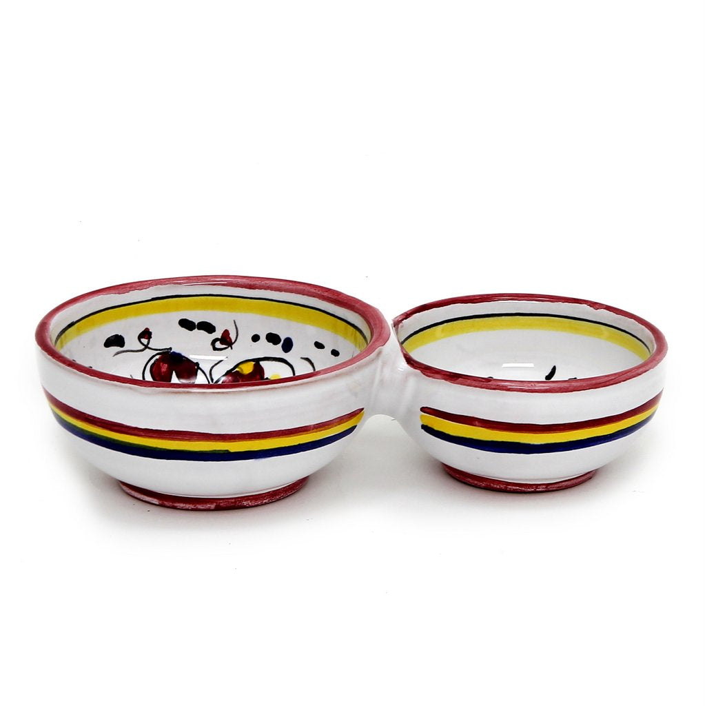 ORVIETO RED ROOSTER: Olive Dish Bowl - Relish and Condiments divided bowl