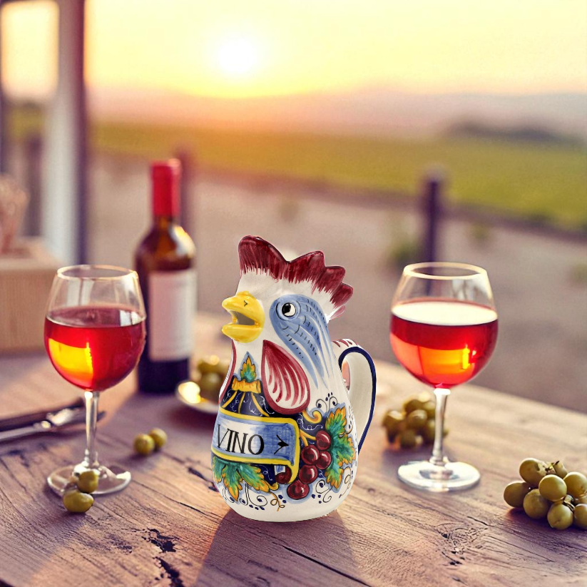 IN VINO VERITAS: Brocca da vino tradizionale italiana "Gallo della Fortuna" (Grande = 1,5 Litri 50 Oz)