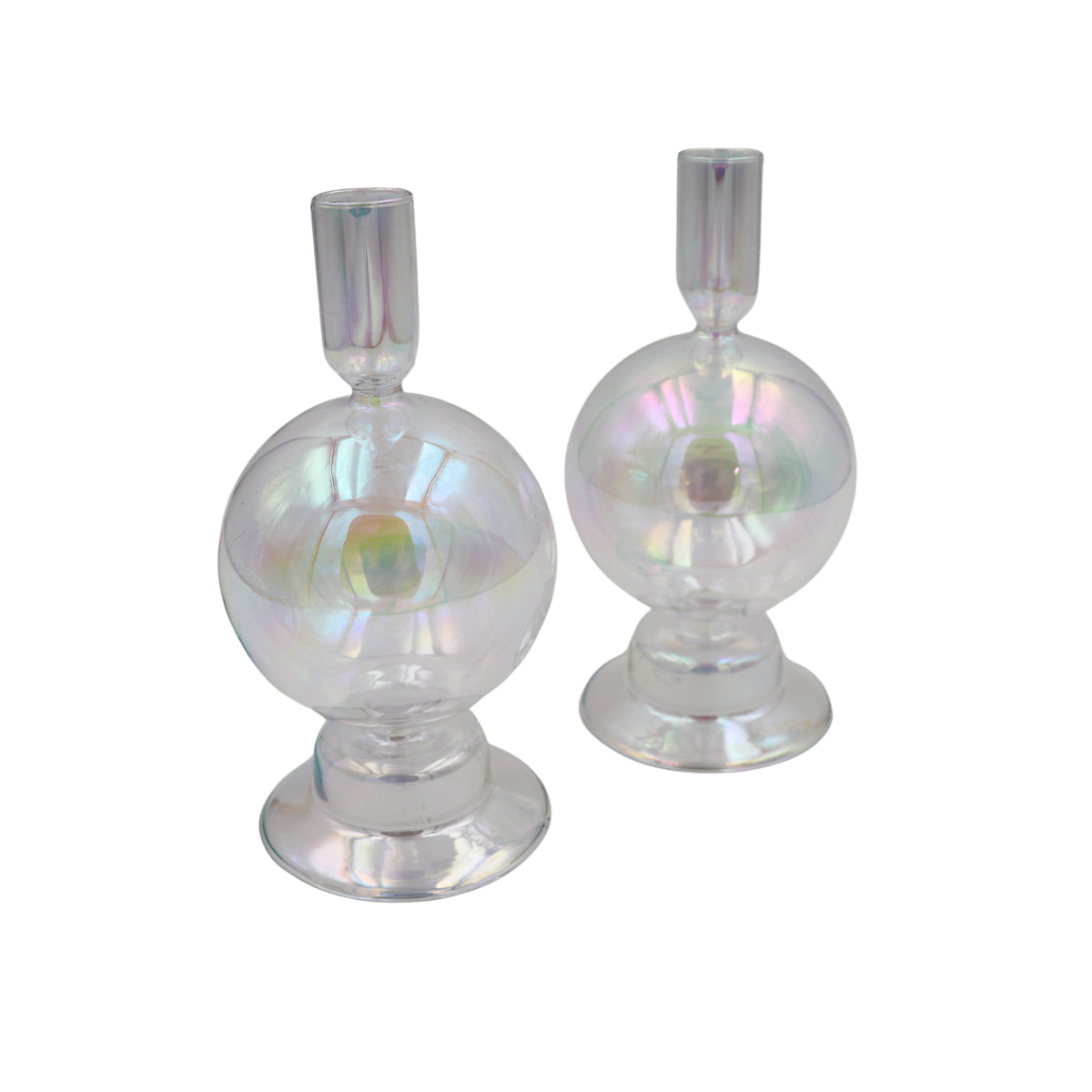 Rainbow Prism Bauble Glass Candle Holders – Pair