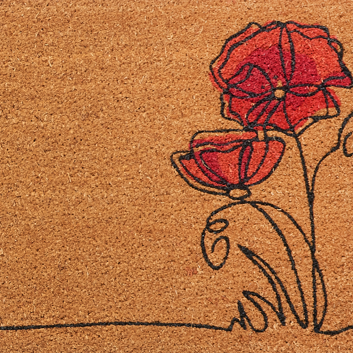 Paillasson en fibre de coco à motif de fleurs rouges