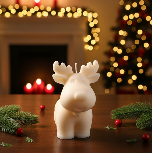 Candela di soia con renna – Decorazione natalizia e idea regalo