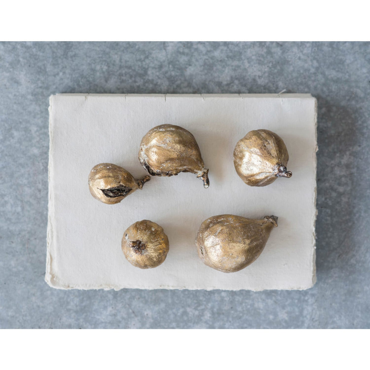 Antique Gold Resin Figs Set of 5 - Rustic Farmhouse Table Decor