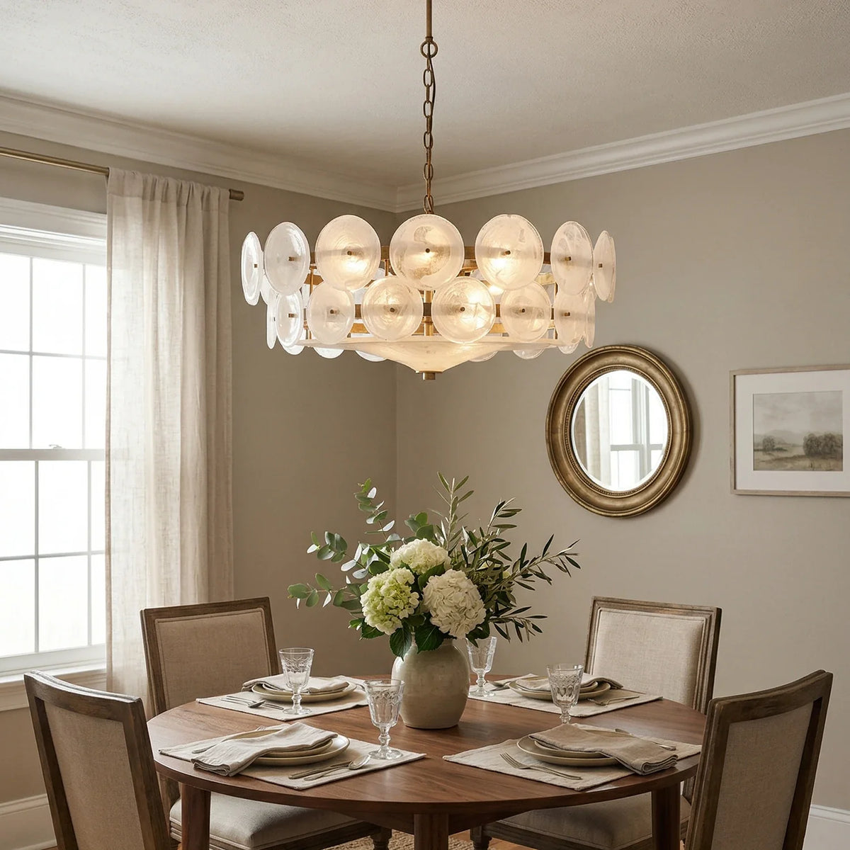 Ribbed Solaris Disc Glass Chandelier