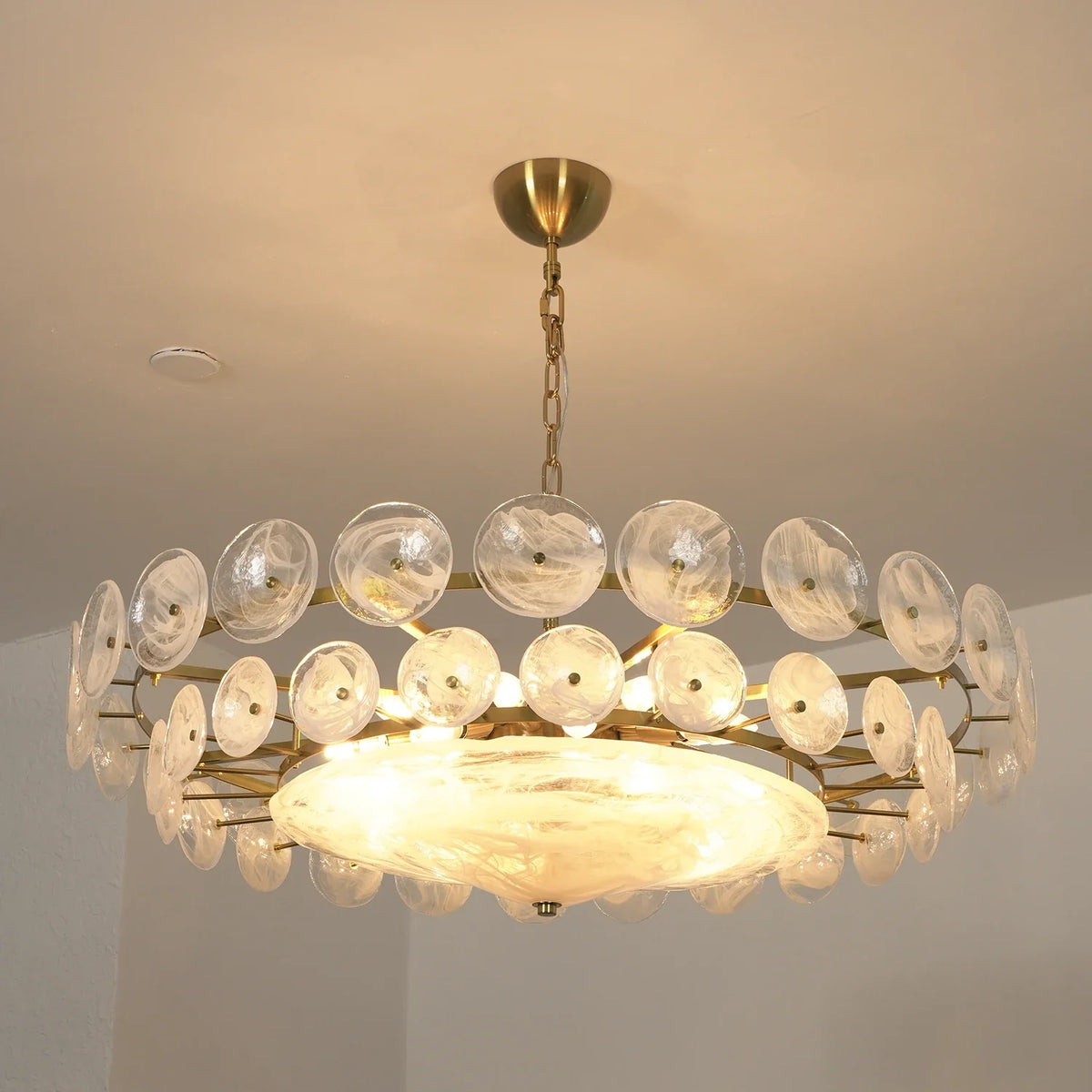 Ribbed Solaris Disc Glass Chandelier