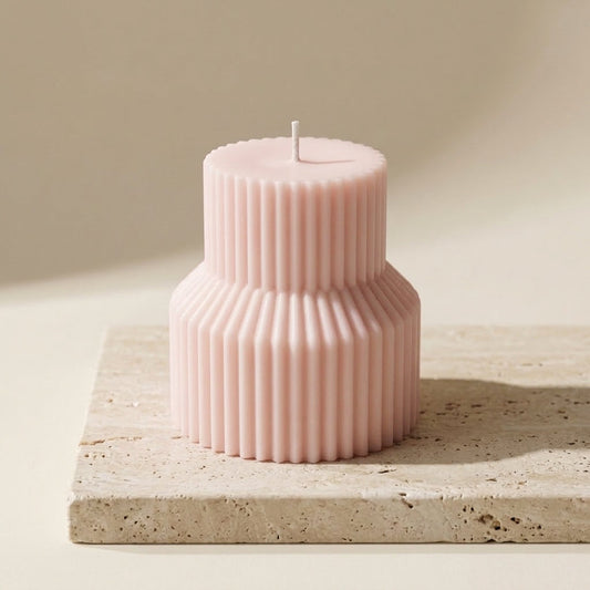 Ribbed Pedestal Pillar Candle – Minimalist Home Decor