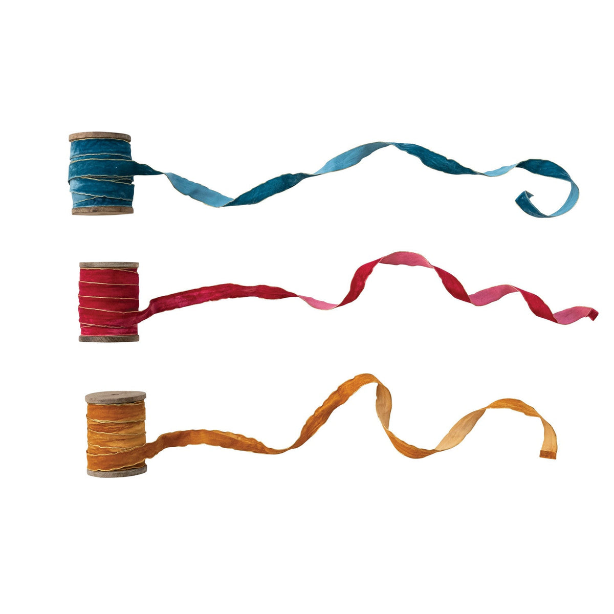 Velvet Ribbon with Metallic Gold Edges – 3/4" x 5 Yards, 3 Colors