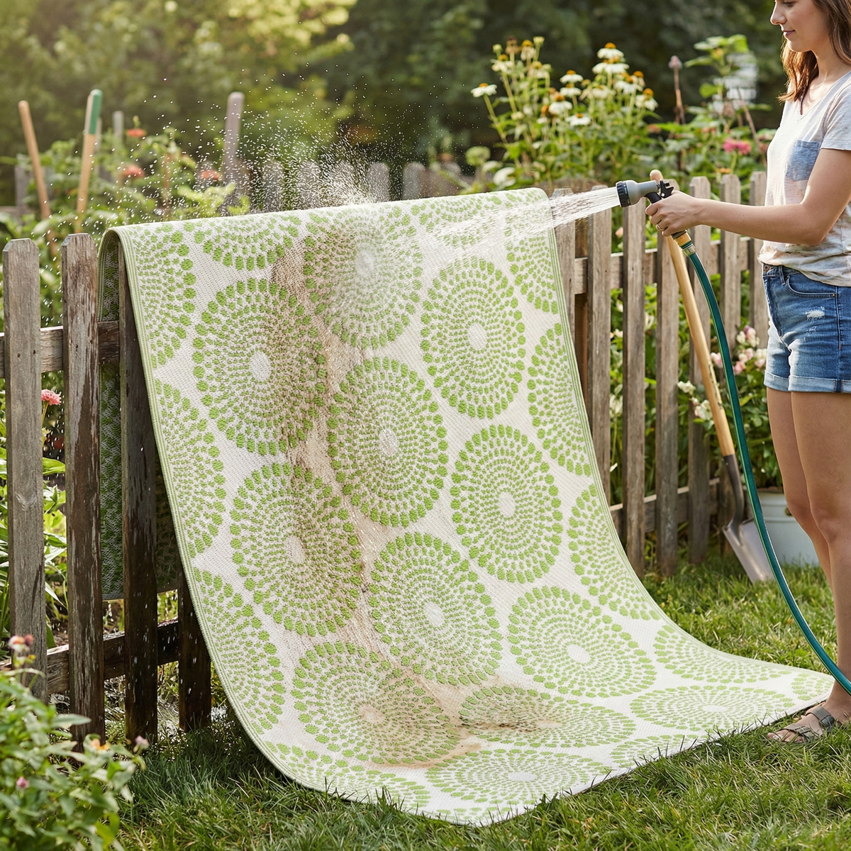 Rio - Green Geometric Outdoor Rug for Patio