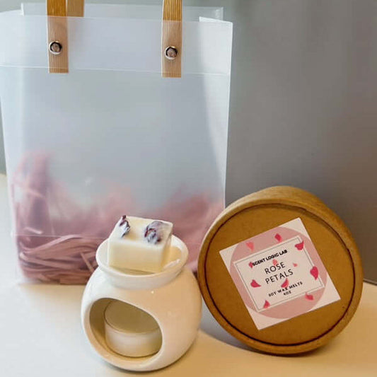 Set regalo brucia essenze petali di rosa