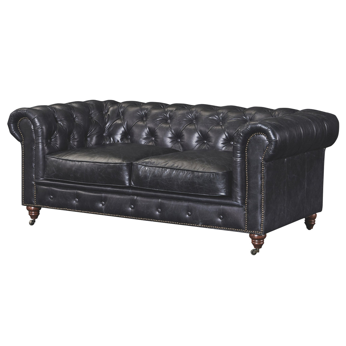 Century Chesterfield Love Seat - Slate Leather