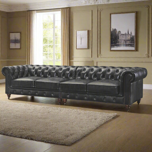 Divano Chesterfield Century - Pelle color ardesia - 300 cm